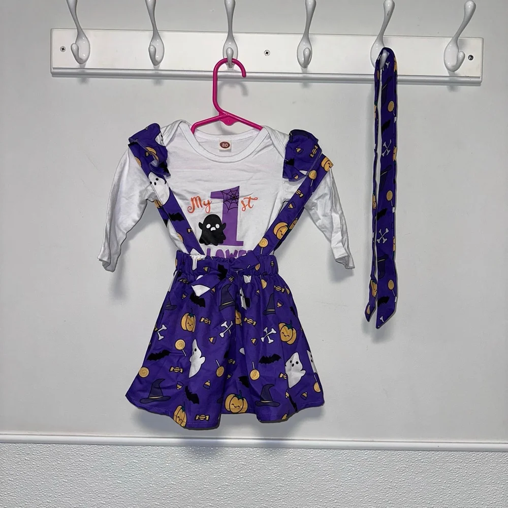 Baby Girl Baby Size 80 9-12 M Purple White My 1st Halloween Costume Set Stains